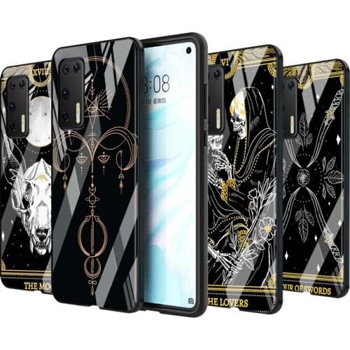 Tempered Glass Cover Shell Luxury Death Tarot For Huawei P40 P30 P20 P10 Pro Plus Lite 5G 2019 Phone Case