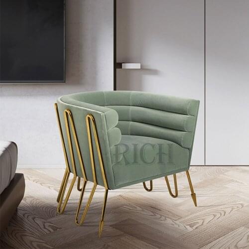 Leisure Light Green Fabric Velvet Accent Chair Fancy Single Luxury Stainless Steel Gold Color Legs Nordic Armchair