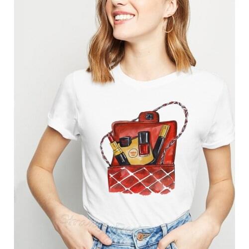 New Street Style TShirt Women Tshirt Fashion Short Sleeve T Shirt Women Print High-heeled Shoes Bag Print Girls Tops Tees