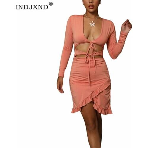 Женские стильные платья INDJXND China At AliExpress