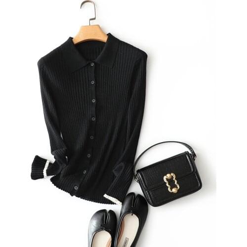 SHUCHAN 2021 Spring Knit Cardigan 100% Cashmere Turn-down Collar Casual Single Breasted Korean Fashion High Elasticity