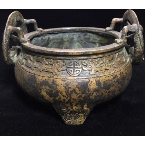 Chinese Old Collection Pure Copper Binaural Tripod incense burner/Holder Sandalwood Censer Incense Incensory