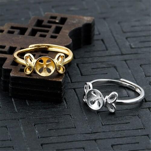 Ring Blank for 8mm-10mm Round Beads or Pearls Gold Plated 925 Silver Ring Setting Adjustable Ring Base JZ0091
