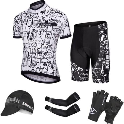 White Cat Dog Cycling Jersey Bib Shorts Set Roupa Ciclismo Masculino 5D Gel Pad Mountain Men Clothing Suits Outdoor Bike Wear