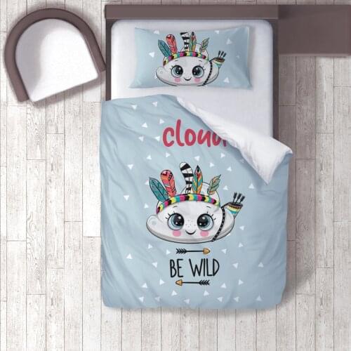 Duvet Cover Set Bedding Set Pillow Case for Baby and Kids Room 3D Printed Light Blue Wild Cloud Model 146