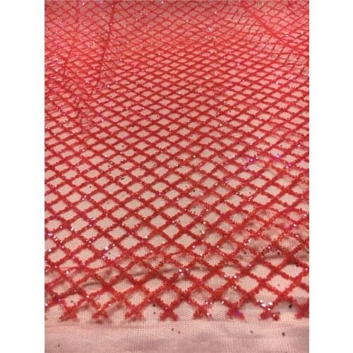 Red color cross glued glitter tulle Lace Fabric BZL-102432 for party Hot selling glued glitter lace fabric for party dress