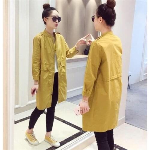 2020 New Womens Jacket Long Sleeve Coat Casual Zipper Pockets Windbreaker Female Long Coat Outwear P810