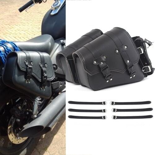 Motorcycle Retro Leather Black Saddlebag Swingarm Solo Bag w/ Cup Holder For XL Dyna Softail Scout Sixty Bobber R nineT Vulcan