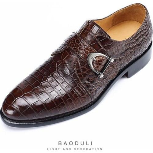 2021 new design 100% real genuine crocodile skin alligator leather men business shoe cow skin lining offcial male shoe brown