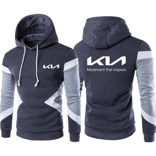 Hot sale trend Stitching color Mens hooded sweatshirt New Kia car logo Mens Harajuku Hoodie tops print Long sleeve hoodie