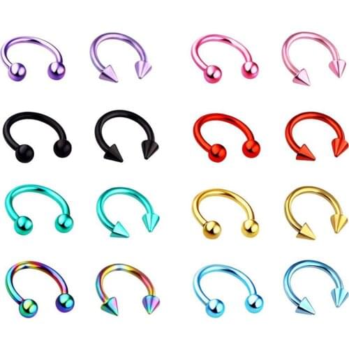 16Pcs/Bag Stainless Steel Water Chestnut Rod Nose Ring Set | Stainless Steel C Word Rod Nose Nail Body Piercing Jewelry