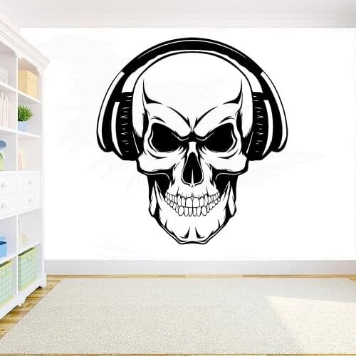 Skull Wall Sticker Music fan Decal Home Interior Design Living Room Decor Bedroom Vinyl Art Murals Waterproof Stickers Y196