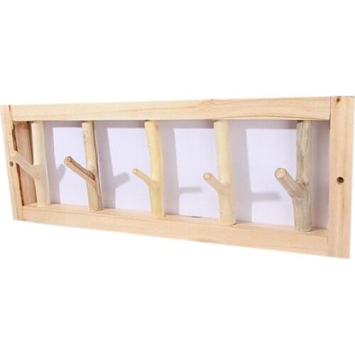 Hot XD-5 Hooks Coat Rack Wall Solid Wood Wall Hanging Living Room Bedroom Decorative Clothes Rack Clothes Bag Display
