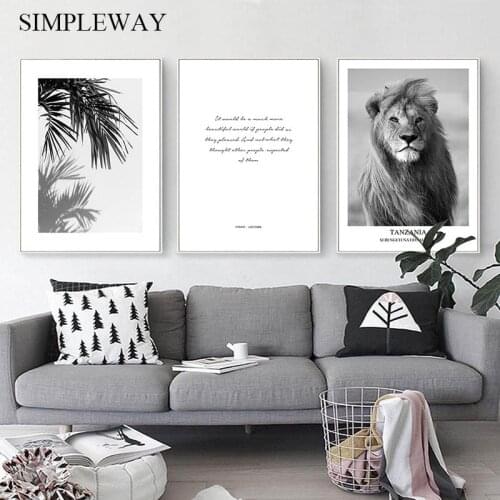 Wall Art Canvas Poster Black White Print Lion Animal Painting Nordic Decorative Picture Scandinavian Living Room Decoration