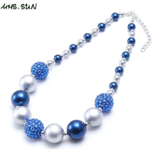 MHS.SUN Cute Kids Boys Chunky Beads Necklace Blue+Gray Pearls Beads Child Kids Chunky Necklace Fashion Choker Necklace 1Pcs
