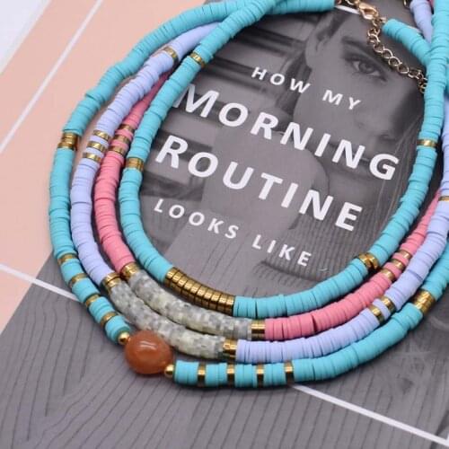 New Boho Natural stone Beads Necklace Polymer Clay Necklace Soft Pottery Choker Necklace Handmade Femme Jewelry Gifts