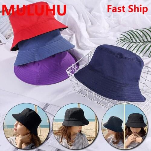 Panama Bucket Cap Beach Shade Female Double Faced Fishermans Hat Summer Solid Color Sun Bucket Hats For Women Casquette