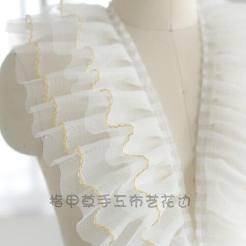 10cm Pleated Lace Trim Bubble Skirt Ruffle Mesh Gauze Lace Ribbon Pleated Lace Fabric Accessories Tutu Lace Wedding Decortion