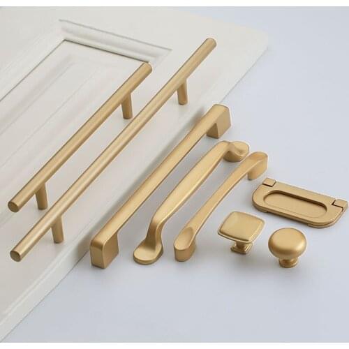 Simple Style Sand Gold Kitchen Cabinet Door Handles Matte Gold Aluminum Alloy Drawer Pulls Furniture Handle Hardware