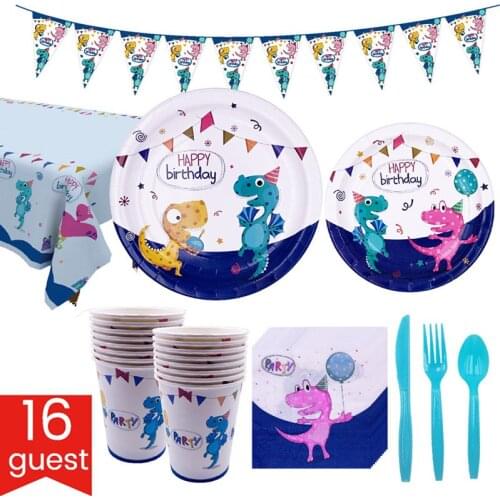 Dinosaur Theme Napkins Decorate Flags Cups Birthday Party Hanging Banner Baby Shower Boys Kids Favors Tablecloth Plates 123PCS