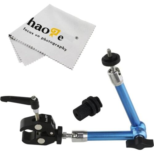 Haoge 11" Stainless Steel Articulating Friction Magic Arm +Mini Clamp for Camera Video Tripod Blue