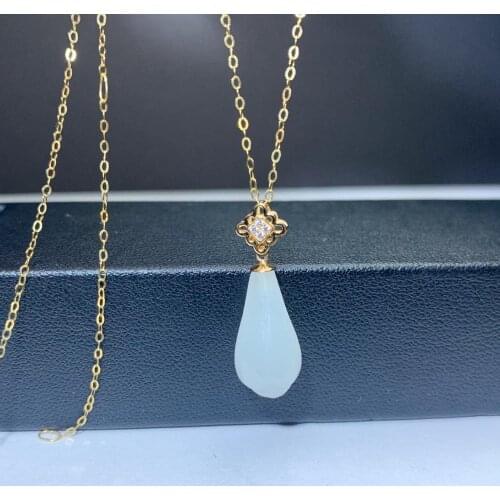 SHILOVEM 18k yellow gold natural white Jasper pendants Christmas Gift fine Jewelry wedding no necklace new 8*17mm mymz0817629hby