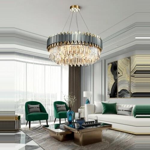 Postmodern simple crystal lighting dining room bedroom light luxury stainless steel black living room Chandelier