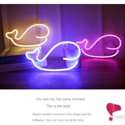 LED Hanging Neon Light Dolphin whale Neon Sign Lamp USB Bedroom Decoration Lights Home Party Holiday Decor Xmas Gift