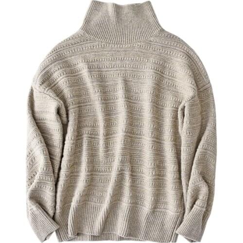 SHUCHAN Turtleneck Sweater Women 87% Wool 9% Cashmere High Street Loose Fashion Sweater Pullover Solid Autumn Winter