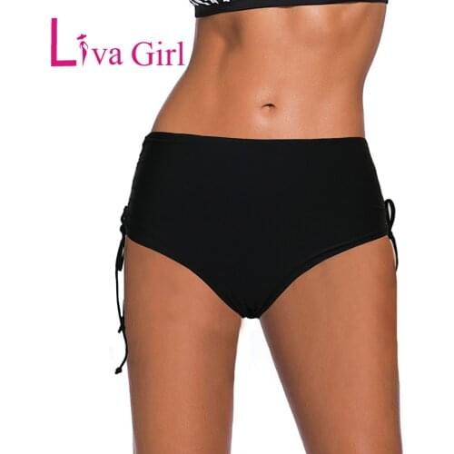 LIVA GIRL Woman High Waist Swim Panty Summer Srawstring Ruched Sides Bottoms Beachwear Female Sexy Solid Beach Swimwear Shorts