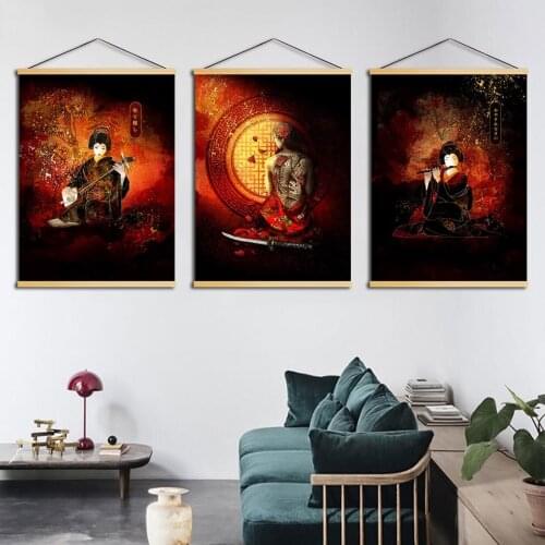 Home Decoration Wall Artwork Classical Beauty Musical Instruments Painting Solid Wood Hanging Scroll Canvas Print Picture Poster