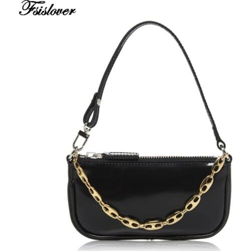 Vintage Baguette Patent leather black Women Shoulder Bags Split high quality PU Leather Bags Ladies Small Messenger Handbag