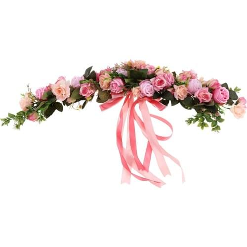 Artificial Silk Rose Wreath Ring Wall Door Lintel Flower Trim Mirror Flower Garland Hanging Wedding Background Prop