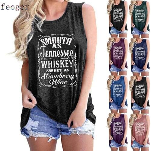 FEOGOR cotton T-shirt Womens plus size blouse Summer plus size ladies cotton vest letter print round neck sleeveless t-shirt