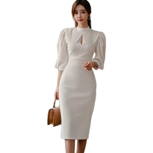 Office Bodycon Dresses One piece Ladies Korea lantern sleeve winter Sexy party Dresses for women clothing