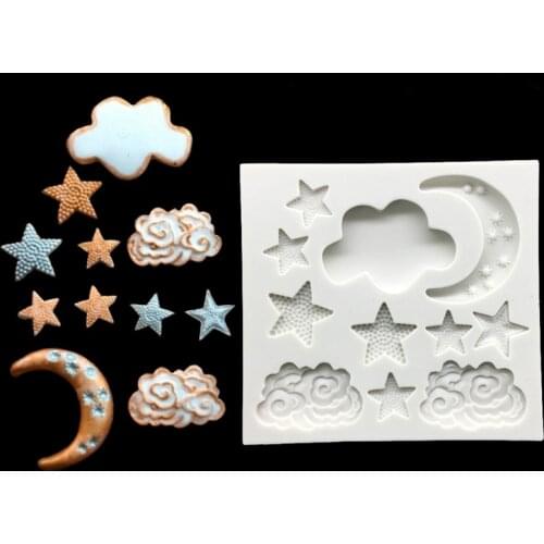 Stars Moon Clouds Shapes Silicone Sugarcraft Mold, Fondant Cake Decorating Tools Bakeware