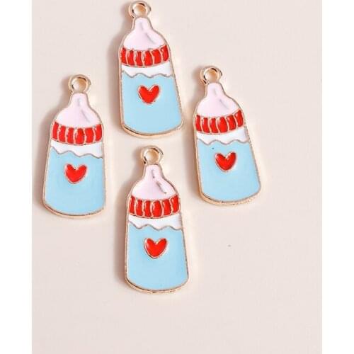 10pcs 10*23mm Enamel Heart Baby Bottle Charms for Jewelry Making Accessories Milk Cup for Necklaces Earrings Pendants Craft