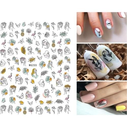 10PCS non-mainstream cartoon character nail stickers blooming abstract green plants flowers gradient color nail decals