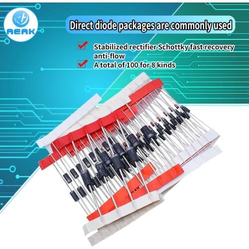 1N4148 1N4007 1N5819 1N5399 1N5408 1N5822 FR107 FR207,8values=100pcs,Electronic Components Package,Diode Assorted Kit