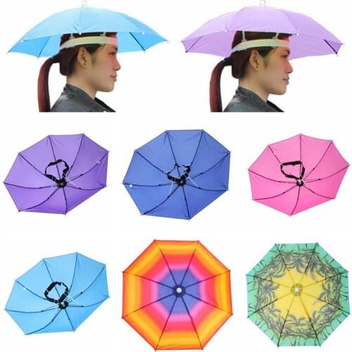 55cm Portable Outdoor Umbrella Hat Cap Folding Women Men Umbrella Fishing Hiking Golf Beach Headwear Handsfree Umbrella
