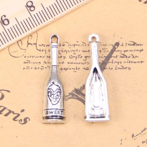 58pcs Jewelry Charms red wine bottle sweet 30x8mm Antique Silver Plated Pendants Making DIY Handmade Tibetan Silver Jewelry