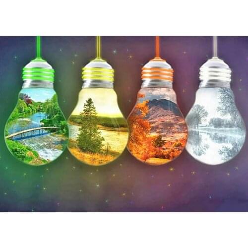 5D DIY Diamond Painting Landscape in Light Bulbs Full Diamond Embroidery Scenery Kit four Seasons Cross Stitch Mosaic Art Home D