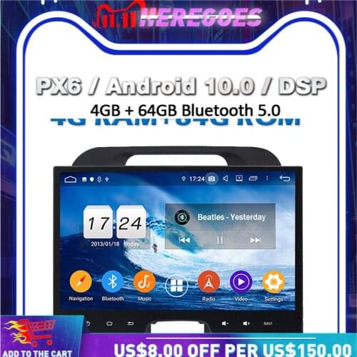 PX6 IPS DSP Android 10.0 +4GB + 64GB +6Core Car DVD Player Wifi 4G Bluetooth 5.0 RADIO GPS Map For KIA sportage 2010-2014 2015