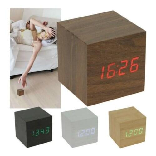 Qualified Digital Wooden LED Alarm Clock Wood Retro Glow Clock Desktop Table Decor Voice Control Snooze Function Desk Clock
