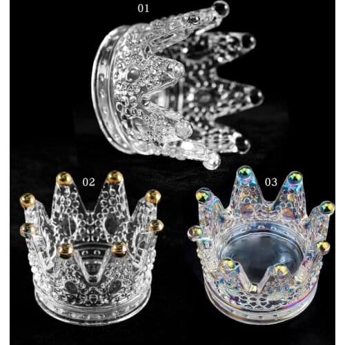 CHNRMJL Glass Crown Design Nail Art Brush Holder Displayer Stand Acrylic UV Gel Painting Makeup Brushes Displayer Manicure Tools