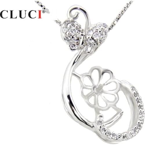 CLUCI 925 Sterling Silver Pendant Women Jewelry Silver 925 Pearl Pendant Mounting Cute Butterfly Pendant for Necklace SP048SB