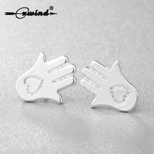 Cxwind Original Hamsa Hand Stud Earrings for Women Girl Hand of Fatima with Heart Earring Fashion brincos Jewelry