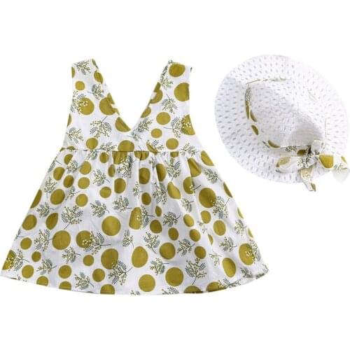 Baby Girls Dress Suit Toddler Baby Kids Girl Sleeveless Strap Dot Print Bow Princess Dresses Hat Baby Girl Clothes Ropa Bebes