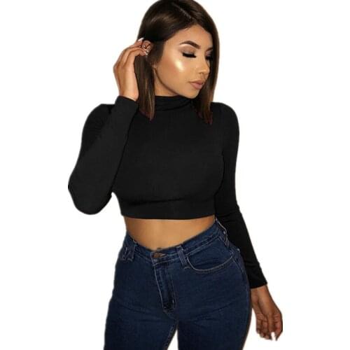 Women Solid Bodycon Crop T Shirt Sexy O Neck Long Sleeve Womens Autumn Fashion Basic T-shirt Slim Casual Tshirt Tops Tees