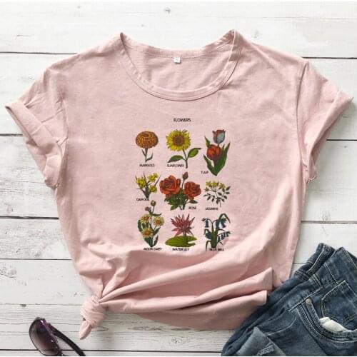 Boho Flowers Colored Print T-shirt Retro Summer Graphic Wildflowers Tshirt Women Short Sleeve Botanical Gardening Top Tee Shirt